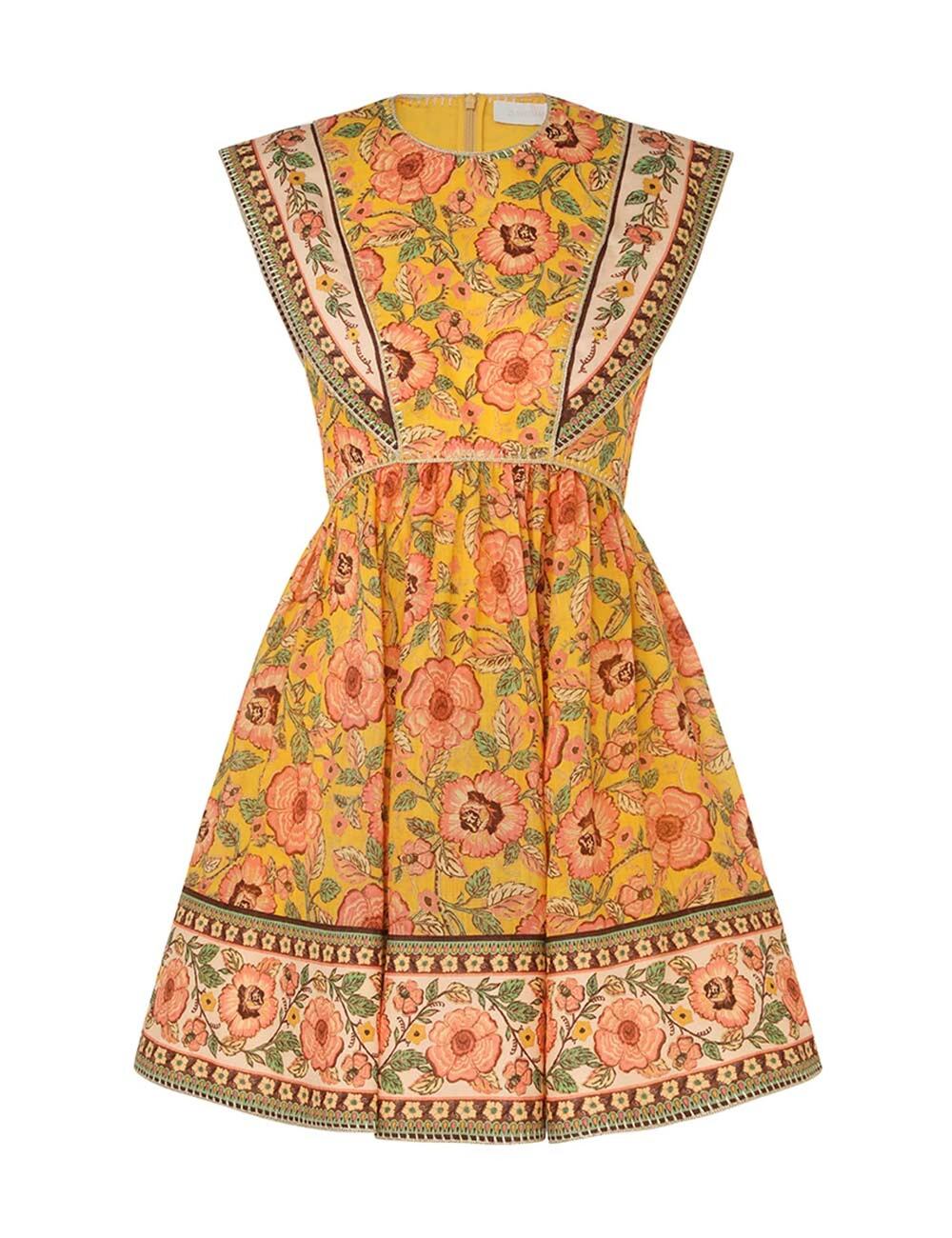 Zimmermann Floral Gold Junie Spliced Mini Dress Size 0P / US 2P